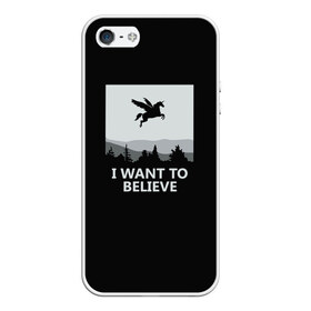 Чехол для iPhone 5/5S матовый с принтом I Want to Believe в Тюмени, Силикон | Область печати: задняя сторона чехла, без боковых панелей | magic | unicorn | верить | единорог | лес | магия