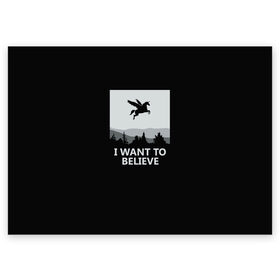Поздравительная открытка с принтом I Want to Believe в Тюмени, 100% бумага | плотность бумаги 280 г/м2, матовая, на обратной стороне линовка и место для марки
 | Тематика изображения на принте: magic | unicorn | верить | единорог | лес | магия