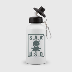 Бутылка спортивная с принтом Ansatsu Kyoushitsu S.A.A.U.S.O в Тюмени, металл | емкость — 500 мл, в комплекте две пластиковые крышки и карабин для крепления | Тематика изображения на принте: koro sensei | коро сэнсэй