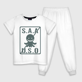Детская пижама хлопок с принтом Ansatsu Kyoushitsu S.A.A.U.S.O в Тюмени, 100% хлопок |  брюки и футболка прямого кроя, без карманов, на брюках мягкая резинка на поясе и по низу штанин
 | Тематика изображения на принте: koro sensei | коро сэнсэй