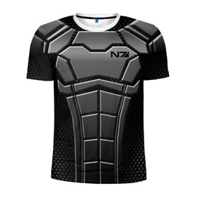 Мужская футболка 3D спортивная с принтом КОСТЮМ N7 в Тюмени, 100% полиэстер с улучшенными характеристиками | приталенный силуэт, круглая горловина, широкие плечи, сужается к линии бедра | n7 | броня | костюм | масс эффект | н7 | стальная броня | шепард