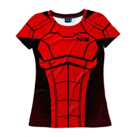 Женская футболка 3D с принтом КОСТЮМ N7 в Тюмени, 100% полиэфир ( синтетическое хлопкоподобное полотно) | прямой крой, круглый вырез горловины, длина до линии бедер | n7 | броня | костюм | масс эффект | н7 | стальная броня | шепард