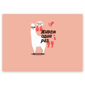 Поздравительная открытка с принтом Действуй детка! (рюкзак) в Тюмени, 100% бумага | плотность бумаги 280 г/м2, матовая, на обратной стороне линовка и место для марки
 | alpaca | lama | альпака | животное | лама
