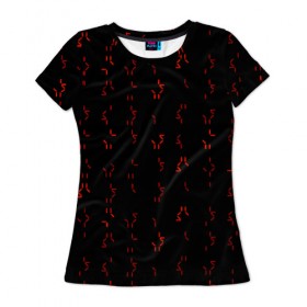 Женская футболка 3D с принтом Алфавит хищников в Тюмени, 100% полиэфир ( синтетическое хлопкоподобное полотно) | прямой крой, круглый вырез горловины, длина до линии бедер | prediator | алфавит | инопланетяне | код | опасность | пришельцы | символы | фильм | хищник