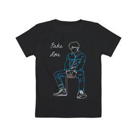 Детская футболка хлопок с принтом Fake love (BTS) в Тюмени, 100% хлопок | круглый вырез горловины, полуприлегающий силуэт, длина до линии бедер | k pop | корея | линии | музыка | неон