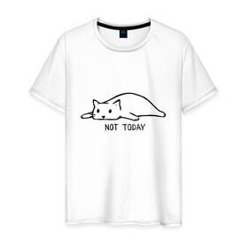 Мужская футболка хлопок с принтом Not Today в Тюмени, 100% хлопок | прямой крой, круглый вырез горловины, длина до линии бедер, слегка спущенное плечо. | Тематика изображения на принте: кот | котик | мем | не сегодня | понедельник | устал | юмор