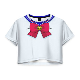 Женская футболка 3D укороченная с принтом Матроска в Тюмени, 100% полиэстер | круглая горловина, длина футболки до линии талии, рукава с отворотами | sailor moon | костюм | луна | сейлор мун | сейлормун