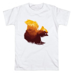 Мужская футболка хлопок с принтом Беличьи земли в Тюмени, 100% хлопок | прямой крой, круглый вырез горловины, длина до линии бедер, слегка спущенное плечо. | белка | грызун | двойная экспозиция | деревья | животное | зверь | земли | лес | пейзаж | птицы
