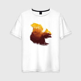 Женская футболка хлопок Oversize с принтом Беличьи земли в Тюмени, 100% хлопок | свободный крой, круглый ворот, спущенный рукав, длина до линии бедер
 | белка | грызун | двойная экспозиция | деревья | животное | зверь | земли | лес | пейзаж | птицы