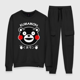 Женский костюм хлопок с принтом KUMAMON в Тюмени, 100% хлопок | на свитшоте круглая горловина, мягкая резинка по низу. Брюки заужены к низу, на них два вида карманов: два 