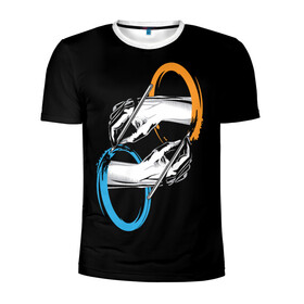 Мужская футболка 3D спортивная с принтом Portal в Тюмени, 100% полиэстер с улучшенными характеристиками | приталенный силуэт, круглая горловина, широкие плечи, сужается к линии бедра | portal | портал
