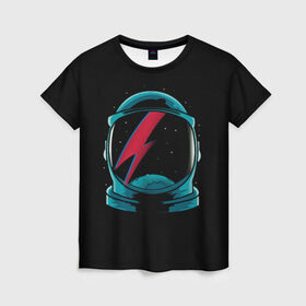 Женская футболка 3D с принтом Space Bowie в Тюмени, 100% полиэфир ( синтетическое хлопкоподобное полотно) | прямой крой, круглый вырез горловины, длина до линии бедер | david bowie | rock music | дэвид боуи | рок  музыка
