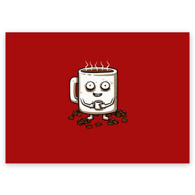 Поздравительная открытка с принтом Кофеёчек в Тюмени, 100% бумага | плотность бумаги 280 г/м2, матовая, на обратной стороне линовка и место для марки
 | Тематика изображения на принте: coffee | cup | food | mug | горячо | еда | кофе | кофеман | кофий | красный | крепкий | кружка | напиток | черный
