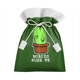 Подарочный 3D мешок с принтом Nobody Hugs Me в Тюмени, 100% полиэстер | Размер: 29*39 см | Тематика изображения на принте: cactus | hugs | me | nobody | sad | горшок | горшочек | грусть | кактус | надпись | обнимашки | объятия | печаль | тоска