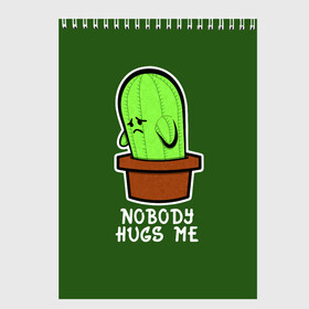 Скетчбук с принтом Nobody Hugs Me в Тюмени, 100% бумага
 | 48 листов, плотность листов — 100 г/м2, плотность картонной обложки — 250 г/м2. Листы скреплены сверху удобной пружинной спиралью | cactus | hugs | me | nobody | sad | горшок | горшочек | грусть | кактус | надпись | обнимашки | объятия | печаль | тоска