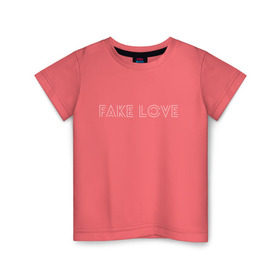 Детская футболка хлопок с принтом FAKE LOVE BTS в Тюмени, 100% хлопок | круглый вырез горловины, полуприлегающий силуэт, длина до линии бедер | bangtan boys | beyond the scene | bts | fake love | k pop | music | арэм | ви | джей хоуп | джин | музыка | сюга | чимин | чонгук