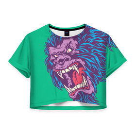 Женская футболка 3D укороченная с принтом Neon Yeti в Тюмени, 100% полиэстер | круглая горловина, длина футболки до линии талии, рукава с отворотами | beast | gorilla | monster | горилла | животное | йети | монстр