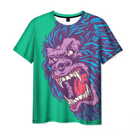 Мужская футболка 3D с принтом Neon Yeti в Тюмени, 100% полиэфир | прямой крой, круглый вырез горловины, длина до линии бедер | Тематика изображения на принте: beast | gorilla | monster | горилла | животное | йети | монстр