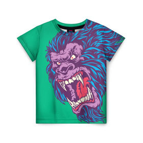 Детская футболка 3D с принтом Neon Yeti в Тюмени, 100% гипоаллергенный полиэфир | прямой крой, круглый вырез горловины, длина до линии бедер, чуть спущенное плечо, ткань немного тянется | beast | gorilla | monster | горилла | животное | йети | монстр