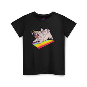 Детская футболка хлопок с принтом Мопс в Тюмени, 100% хлопок | круглый вырез горловины, полуприлегающий силуэт, длина до линии бедер | pug | pugs | единорог | женская | женские | мопс | мопс единорог | мопсы | радуга | с мопсом