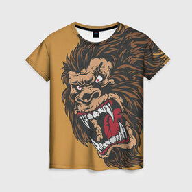 Женская футболка 3D с принтом Forest Yeti в Тюмени, 100% полиэфир ( синтетическое хлопкоподобное полотно) | прямой крой, круглый вырез горловины, длина до линии бедер | beast | gorilla | monster | горилла | животное | йети | монстр