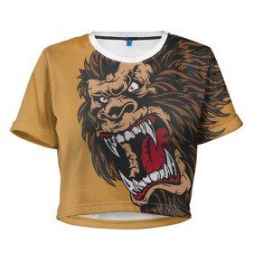 Женская футболка 3D укороченная с принтом Forest Yeti в Тюмени, 100% полиэстер | круглая горловина, длина футболки до линии талии, рукава с отворотами | beast | gorilla | monster | горилла | животное | йети | монстр