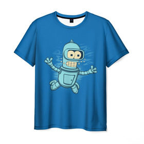 Мужская футболка 3D с принтом Bender Nevermind в Тюмени, 100% полиэфир | прямой крой, круглый вырез горловины, длина до линии бедер | bender | futurama | mult | nevermind | nirvana | simpsons | zoidberg | бендер | зойдберг | мульт | мультик | мультфильм | симпсоны | футурама