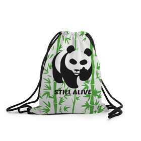 Рюкзак-мешок 3D с принтом Still Alive в Тюмени, 100% полиэстер | плотность ткани — 200 г/м2, размер — 35 х 45 см; лямки — толстые шнурки, застежка на шнуровке, без карманов и подкладки | Тематика изображения на принте: alive | bamboo | green | greenpeace | panga | peace | still | бамбук | грин | гринпис | живая | живой | зеленый | мир | панда | панды | пис