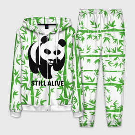 Мужской костюм 3D с принтом Still Alive в Тюмени, 100% полиэстер | Манжеты и пояс оформлены тканевой резинкой, двухслойный капюшон со шнурком для регулировки, карманы спереди | alive | bamboo | green | greenpeace | panga | peace | still | бамбук | грин | гринпис | живая | живой | зеленый | мир | панда | панды | пис