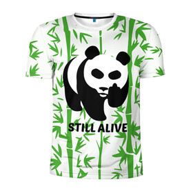 Мужская футболка 3D спортивная с принтом Still Alive в Тюмени, 100% полиэстер с улучшенными характеристиками | приталенный силуэт, круглая горловина, широкие плечи, сужается к линии бедра | Тематика изображения на принте: alive | bamboo | green | greenpeace | panga | peace | still | бамбук | грин | гринпис | живая | живой | зеленый | мир | панда | панды | пис
