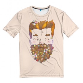 Мужская футболка 3D с принтом Бородач в Тюмени, 100% полиэфир | прямой крой, круглый вырез горловины, длина до линии бедер | beard | beards | hipster | man | men | борода | бородач | бородачей | бороды | культ | люблю | пчела | усы | хипстер | цветы | чел | человек