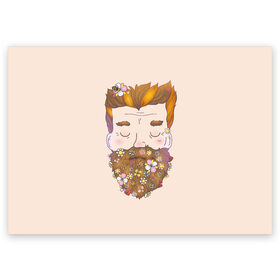 Поздравительная открытка с принтом Бородач в Тюмени, 100% бумага | плотность бумаги 280 г/м2, матовая, на обратной стороне линовка и место для марки
 | beard | beards | hipster | man | men | борода | бородач | бородачей | бороды | культ | люблю | пчела | усы | хипстер | цветы | чел | человек