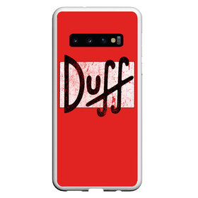 Чехол для Samsung Galaxy S10 с принтом Duff Beer в Тюмени, Силикон | Область печати: задняя сторона чехла, без боковых панелей | Тематика изображения на принте: beer | donut | duff | fun | homer | joke | simpson | simpsons | гомер | дафф | пончик | прикол | приколы | симпсон | симпсоны