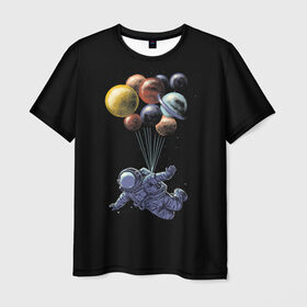Мужская футболка 3D с принтом Космонавт на Шариках в Тюмени, 100% полиэфир | прямой крой, круглый вырез горловины, длина до линии бедер | galaxy | planet | planets | space | spaceman | star | stars | галактика | галактики | звезда | звезды | космонавт | космос | планета | планеты | шары