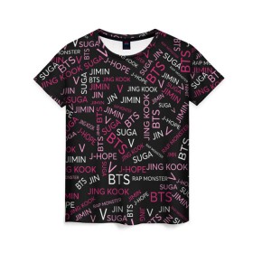 Женская футболка 3D с принтом BTS в Тюмени, 100% полиэфир ( синтетическое хлопкоподобное полотно) | прямой крой, круглый вырез горловины, длина до линии бедер | bangtan boys | beyond the scene | bts | k pop | music | арэм | ви | джей хоуп | джин | музыка | состав | сюга | чимин | чонгук