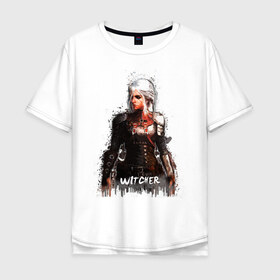 Мужская футболка хлопок Oversize с принтом Witcher в Тюмени, 100% хлопок | свободный крой, круглый ворот, “спинка” длиннее передней части | witcher | ведьмак | девушка | игры | книги | краска | стилизация | цири