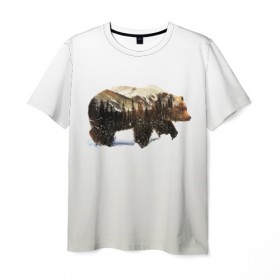 Мужская футболка 3D с принтом Лесной Медведь в Тюмени, 100% полиэфир | прямой крой, круглый вырез горловины, длина до линии бедер | bear | bears | forest | snow | tree | trees | winter | гора | горы | деревья | зима | лес | лесной | медведи | медведь | мишка | мишки | снег