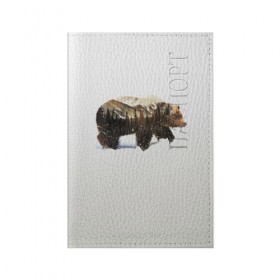 Обложка для паспорта матовая кожа с принтом Лесной Медведь в Тюмени, натуральная матовая кожа | размер 19,3 х 13,7 см; прозрачные пластиковые крепления | bear | bears | forest | snow | tree | trees | winter | гора | горы | деревья | зима | лес | лесной | медведи | медведь | мишка | мишки | снег