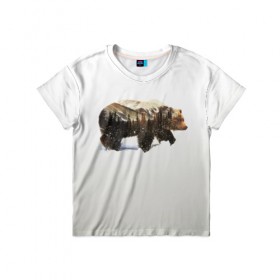Детская футболка 3D с принтом Лесной Медведь в Тюмени, 100% гипоаллергенный полиэфир | прямой крой, круглый вырез горловины, длина до линии бедер, чуть спущенное плечо, ткань немного тянется | bear | bears | forest | snow | tree | trees | winter | гора | горы | деревья | зима | лес | лесной | медведи | медведь | мишка | мишки | снег