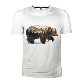 Мужская футболка 3D спортивная с принтом Лесной Медведь в Тюмени, 100% полиэстер с улучшенными характеристиками | приталенный силуэт, круглая горловина, широкие плечи, сужается к линии бедра | bear | bears | forest | snow | tree | trees | winter | гора | горы | деревья | зима | лес | лесной | медведи | медведь | мишка | мишки | снег