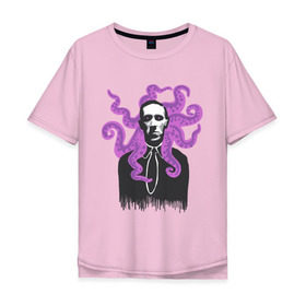 Мужская футболка хлопок Oversize с принтом Лавкрафт в Тюмени, 100% хлопок | свободный крой, круглый ворот, “спинка” длиннее передней части | cthulhu | cthulhu fhtagn | lovecraft | ктулху