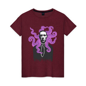 Женская футболка хлопок с принтом Лавкрафт в Тюмени, 100% хлопок | прямой крой, круглый вырез горловины, длина до линии бедер, слегка спущенное плечо | cthulhu | cthulhu fhtagn | lovecraft | ктулху