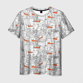 Мужская футболка 3D с принтом Снеговики в Тюмени, 100% полиэфир | прямой крой, круглый вырез горловины, длина до линии бедер | Тематика изображения на принте: 2019 | вёдра | верховный | год | искусство | картинка | круто | лучший | мода | молодёжная | морковка | новый год | печенья | подарок | поздравление | праздник | рисунок | рождество | с новым годом