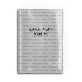 Обложка для автодокументов с принтом NORMAL PEOPLE SCARE ME в Тюмени, натуральная кожа |  размер 19,9*13 см; внутри 4 больших “конверта” для документов и один маленький отдел — туда идеально встанут права | Тематика изображения на принте: american horror story | normal people scare me | американская история ужасов | сериал | ужасы