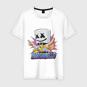 Мужская футболка хлопок с принтом Marshmello в Тюмени, 100% хлопок | прямой крой, круглый вырез горловины, длина до линии бедер, слегка спущенное плечо. | dj | marshmello | marshmelo | в маске | диджей | клубная | клубняк | маршмелло | маршмеллоу | маршмело | маршмэллоу | музыка | электронная