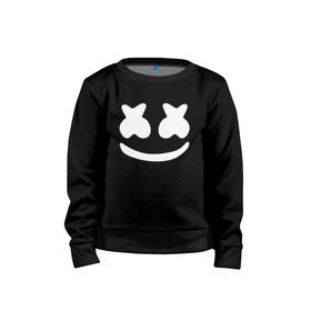 Детский свитшот хлопок с принтом Marshmello в Тюмени, 100% хлопок | круглый вырез горловины, эластичные манжеты, пояс и воротник | dj | marshmello | marshmelo | диджей | клубная | клубняк | логотип | маршмелло | маршмеллоу | маршмело | маршмэллоу | музыка | смайлик | улыбка | электронная