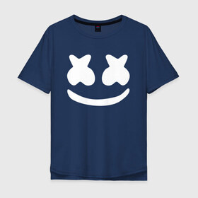 Мужская футболка хлопок Oversize с принтом Marshmello в Тюмени, 100% хлопок | свободный крой, круглый ворот, “спинка” длиннее передней части | dj | marshmello | marshmelo | диджей | клубная | клубняк | логотип | маршмелло | маршмеллоу | маршмело | маршмэллоу | музыка | смайлик | улыбка | электронная