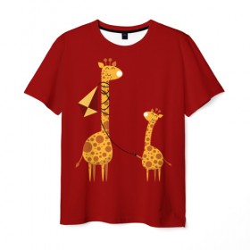 Мужская футболка 3D с принтом Жираф и Жирафик в Тюмени, 100% полиэфир | прямой крой, круглый вырез горловины, длина до линии бедер | animal | desert | giraffe | long | pattern | skin | tall | высокий | длинная | животное | животные | жираф | жирафы | змей | летучий | пустыня | узор | шея