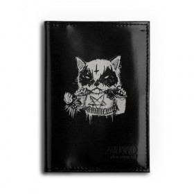 Обложка для автодокументов с принтом Dark Cat в Тюмени, натуральная кожа |  размер 19,9*13 см; внутри 4 больших “конверта” для документов и один маленький отдел — туда идеально встанут права | Тематика изображения на принте: cat | cats | dark | kitten | kitty | pussy | satan | дикий | злой | кот | котенок | котик | котики | коты | котята | кошка | кошки | мрачный | сатанист | черный