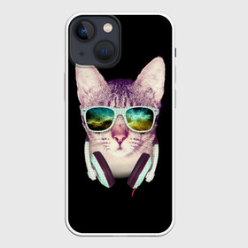 Чехол для iPhone 13 mini с принтом Кот в Наушниках в Тюмени,  |  | cat | cats | kitten | kitty | pussy | диджей | кот | котенок | котик | котики | коты | котята | кошка | кошки | наушники | очки